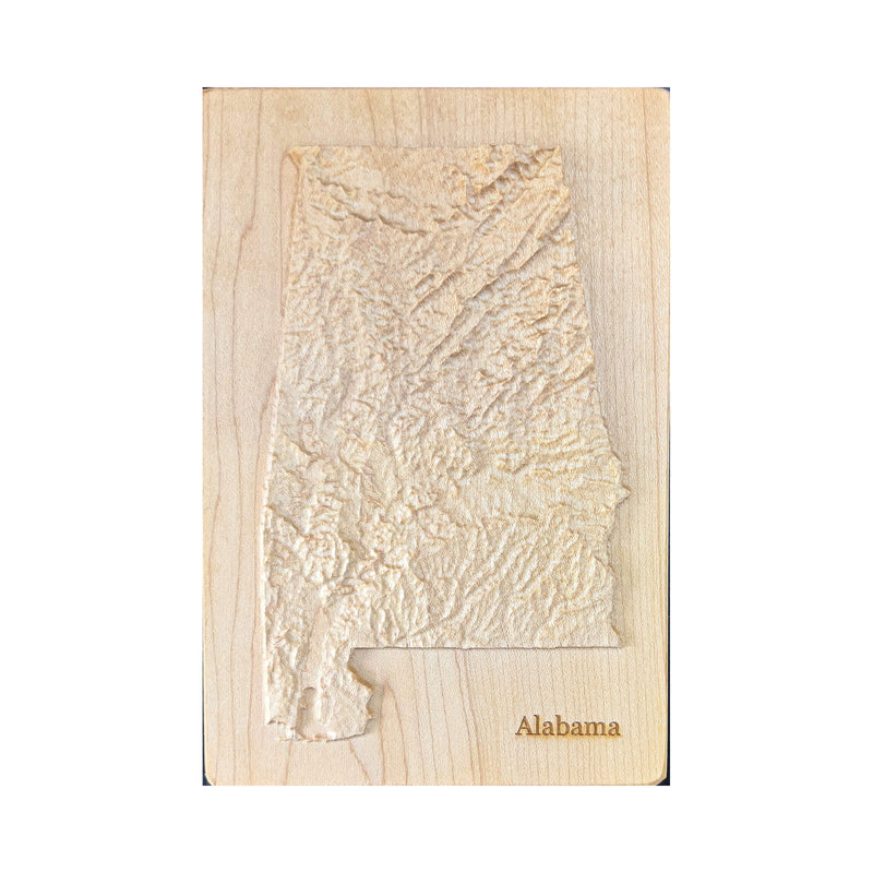 Alabama State Carved Topographic Wood Relief Map